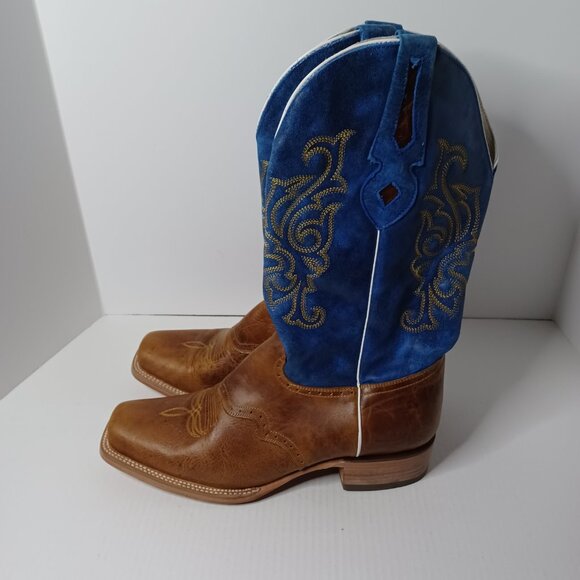 Vintage J.B. Dillon Reserve Cowboy Boots Mens 11.5EE Tan/Blue Rodeo Rancher 2004 - Picture 3 of 14